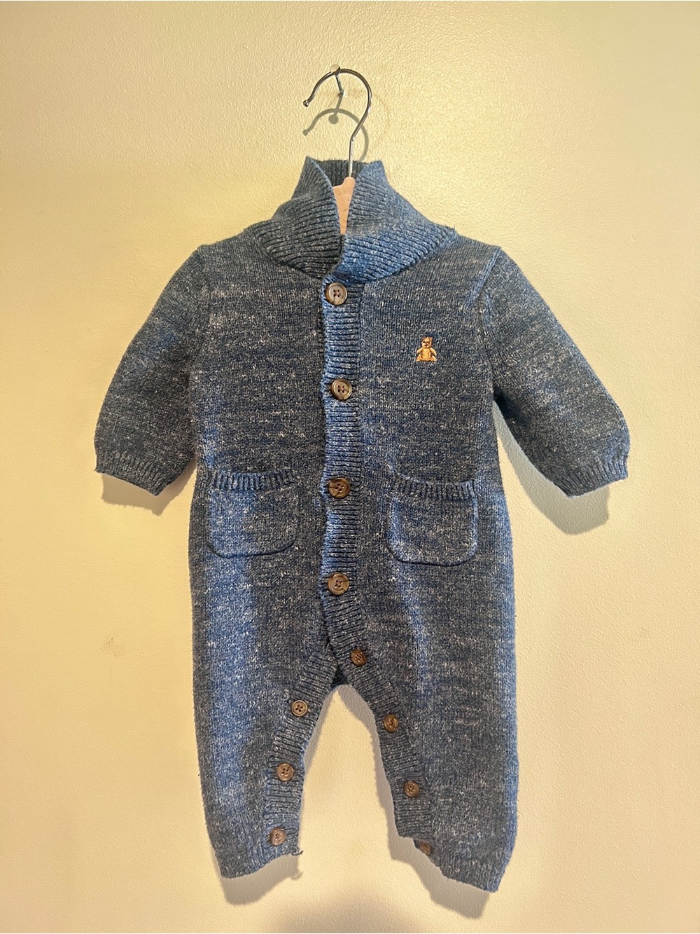 Baby GAP Blue Knit One-Piece Romper with Buttons
